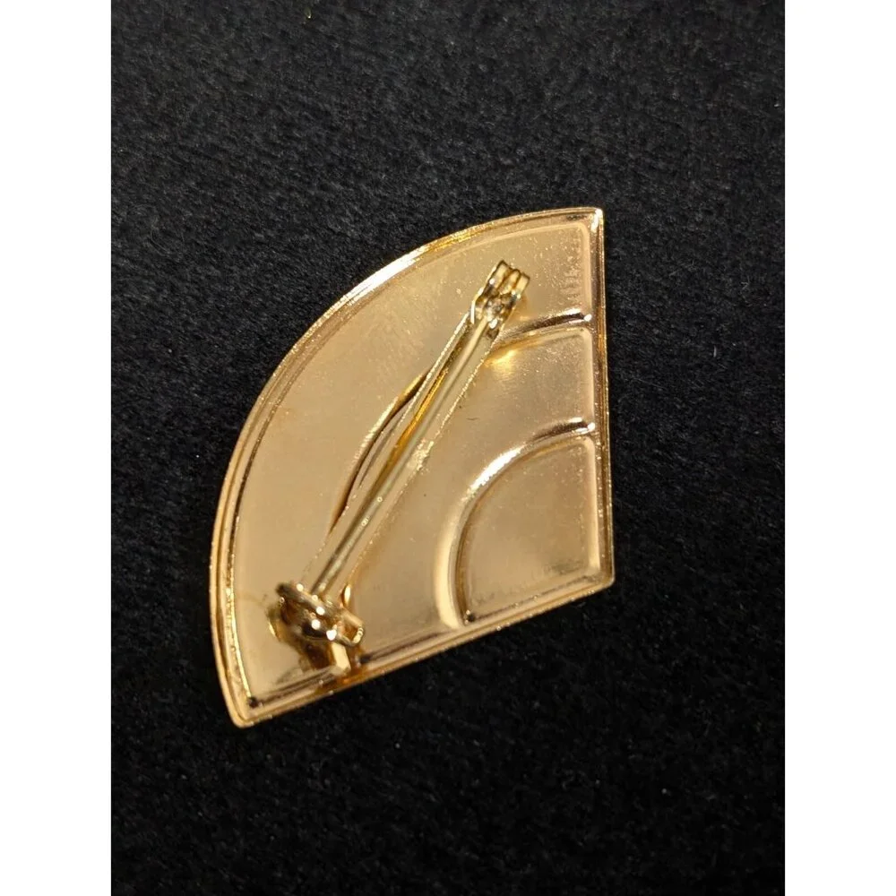 VTG Gold Tone‎ Glitter Black Enamel Art Deco Fan Curved Brooch pin